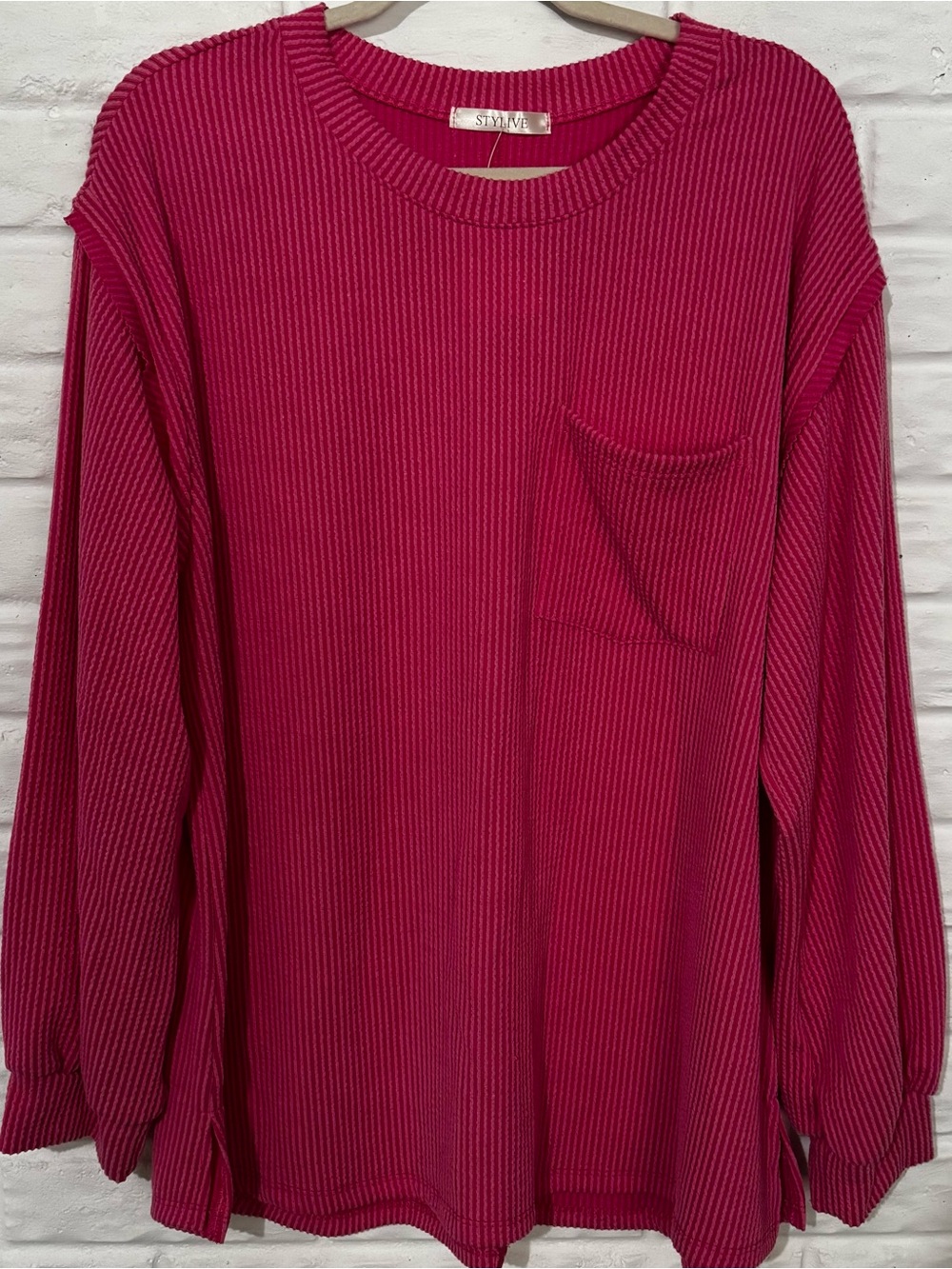 NEW STYLIVE Ribbed Oversized Boutique Top Women’s 2XL Pink Long Sleeve Soft